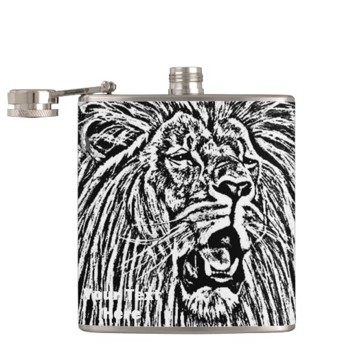 Flasques lion rugissant gros chat faune art noir et blanc (Ouvert)
