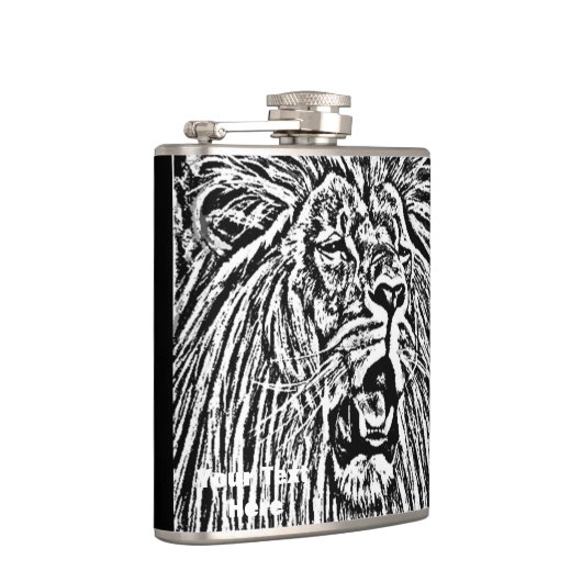 Flasques lion rugissant gros chat faune art noir et blanc (Droite)