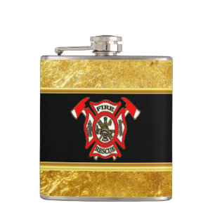 Flasques Logo du service d'incendie Feuille or et insigne r