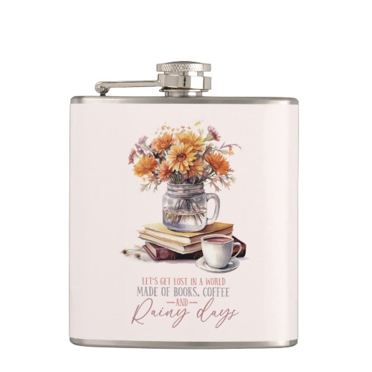 Flasques Lost - Livres, café et pluie Rustic (Devant)