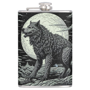 Flasques Loup-garou vintage devant la Pleine lune
