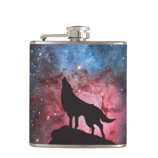 Flasques Loup hurlant dans la galaxie (Devant)