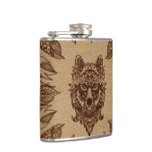 Flasques Loup tribal et effet de relief par cuir de plumes (Droite)