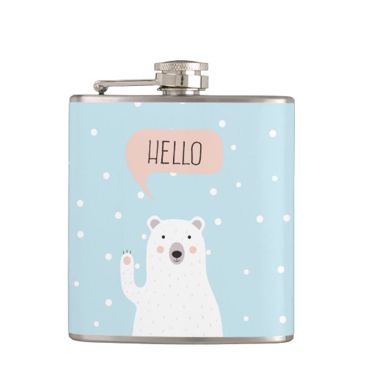 Flasques L'ours blanc mignon dans la neige indique bonjour (Devant)