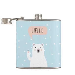 Flasques L'ours blanc mignon dans la neige indique bonjour