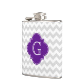 Flasques Lt Grey Blanc Chevron Violet Quatrefoil Monogramme (Gauche)