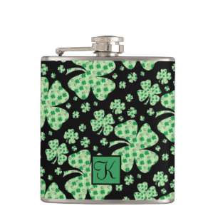 Flasques Lucky Four Leaf Clover St Patrick Cadeau Monogramm