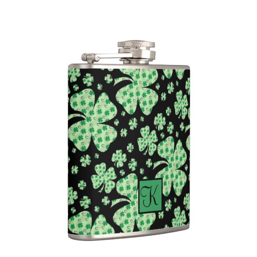 Flasques Lucky Four Leaf Clover St Patrick Cadeau Monogramm (Droite)