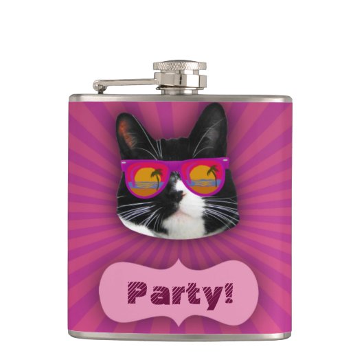 Flasques Lunettes de soleil cool portant Tuxedo Chat Fun Ar (Devant)