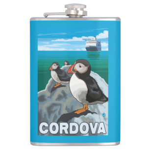 Flasques Macareux et bateau de croisière - Cordova, Alaska