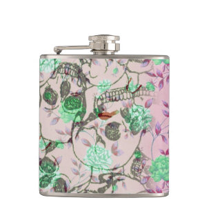 Flasques Madame fraîche Grunge Skulls et floral turquoise
