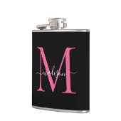 Flasques Magenta noir Hot Rose moderne Monogramme Nom du sc (Gauche)