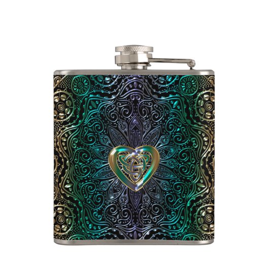 Flasques Mandala celtique de coeur en or vert (Dos)