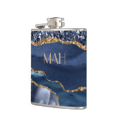 Flasques Marbre Agate Paillet Or Bleu Monogramme Glam Bling (Gauche)