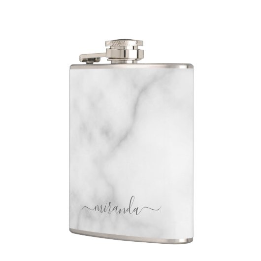 Flasques Marbre blanc de nom personnalisé de script moderne (Gauche)