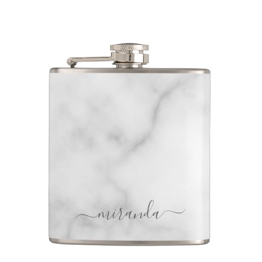 Flasques Marbre blanc de nom personnalisé de script moderne (Devant)