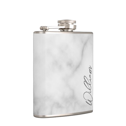 Flasques Marbre blanc Modern Script Nom personnalisé (Droite)