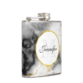 Flasques Marbre blanc moderne avec Monogramme de ruban or (Droite)