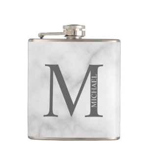 Flasques Marbre blanc Monogramme personnalisé et nom