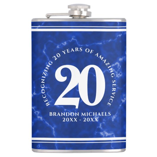 Flasques Marbre Bleu Élégant 20 Anniversaire du travail (Devant)