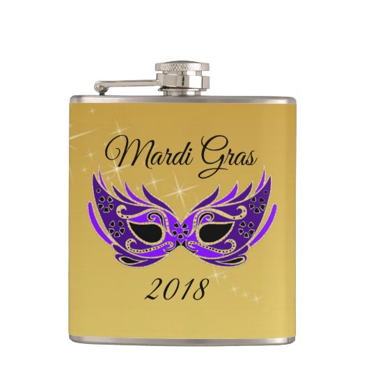 Flasques Mardi Gras 2018 Masque sur Or (Devant)