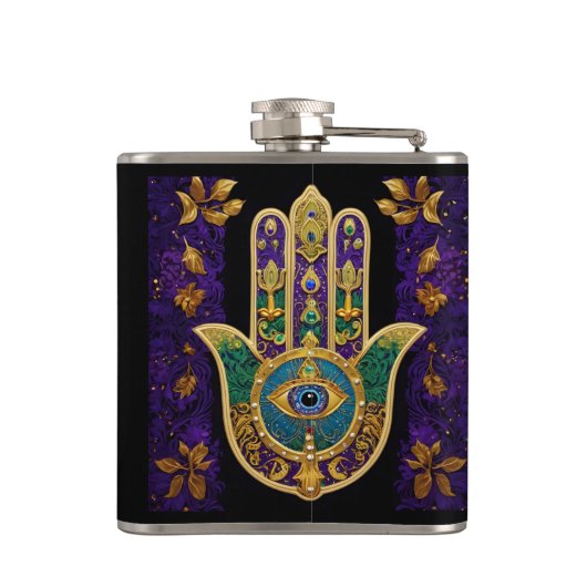 Flasques Mardi Gras Gold violet vert Hamsas Art (Dos)