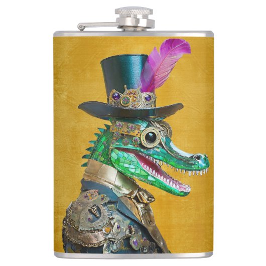 Flasques Mardi Gras Steampunk Party Animal Alligator (Devant)