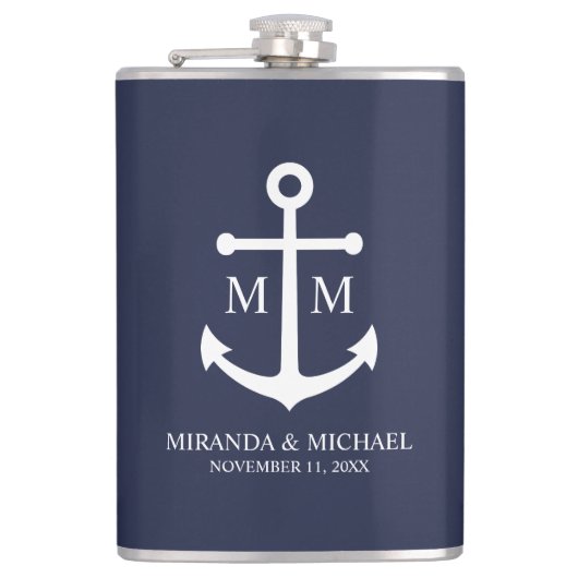 Flasques Mariage Ancre bleu marine (Devant)