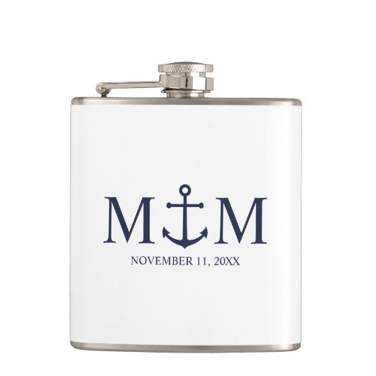 Flasques Mariage Ancre bleu marine (Devant)