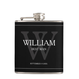 Flasques Mariage Best Man Cadeau Script Nom Cool Chic Black