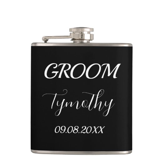 Flasques Mariage cadeau Groom Black Elegant Simple (Devant)