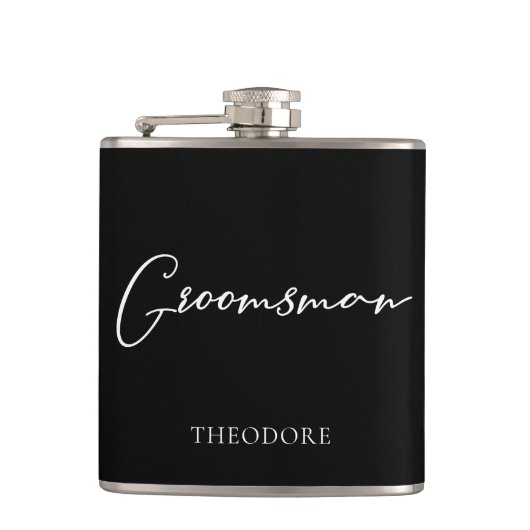 Flasques Mariage chic noir blanc moderne sur mesure pour ga (Devant)