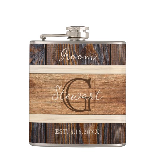 Flasques Mariage de tons rustiques en bois (Devant)