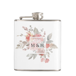 Flasques Mariage Élégant Aquarelle Florale Rose Pâle