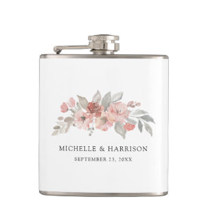 Flasques Mariage Élégant Aquarelle Florale Rose Pâle