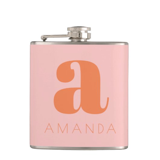 Flasques Mariage Moderne Monogramme et Nom Rose et Orange  (Devant)
