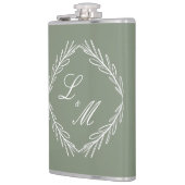 Flasques Mariage Monogramme Script Branche Vert Sauge (Gauche)