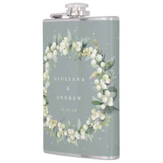 Flasques Mariage personnalisé Snowberry & Eucalyptus Wreath (Gauche)