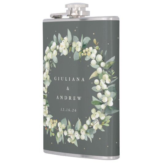 Flasques Mariage personnalisé Snowberry & Eucalyptus Wreath (Gauche)