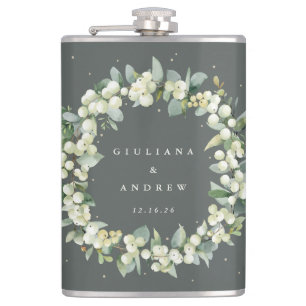 Flasques Mariage personnalisé Snowberry & Eucalyptus Wreath