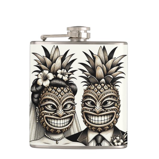 Flasques Mariée et fille Aloha Pineapple Tiki Mariage princ (Devant)