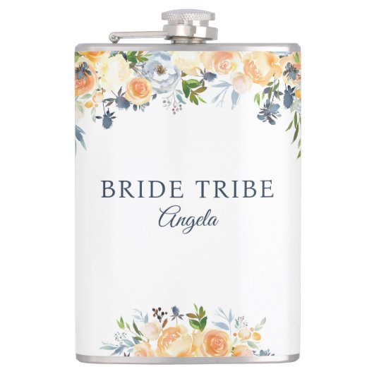 Flasques Mariée Tribe Corail Pêche Marine Floral Custom (Devant)