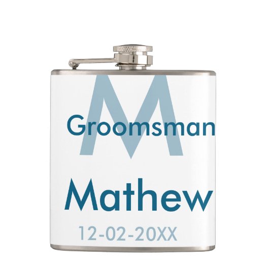 Flasques Marine bleu groomsman nom lettre date masculin par (Devant)