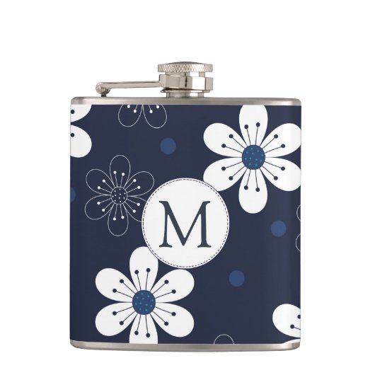Flasques Marine Bleu Joli Monogramme Floral (Devant)