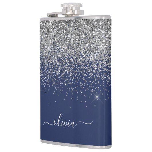 Flasques Marine Blue Silver Parties scintillant Girl Monogr (Gauche)