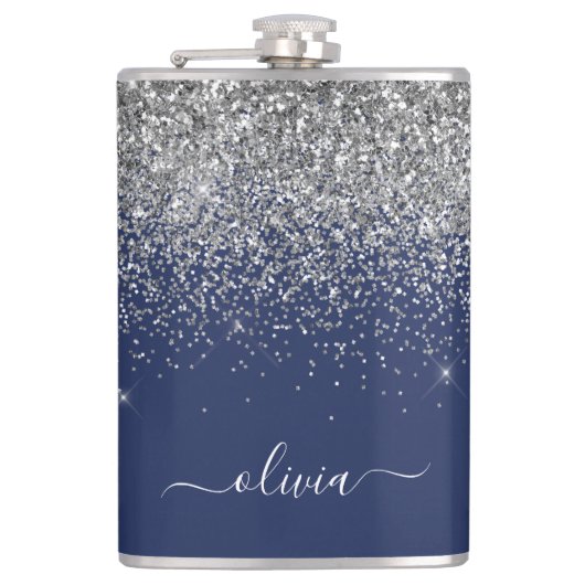 Flasques Marine Blue Silver Parties scintillant Girl Monogr (Devant)