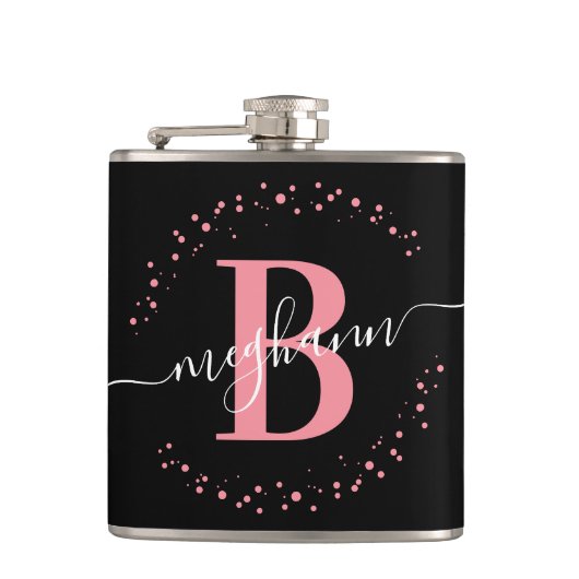Flasques Marque-page moderne girly rose noir script monogra (Devant)