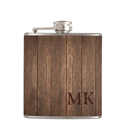 Flasques Masculine Conception en bois rustique Monogramme i (Devant)