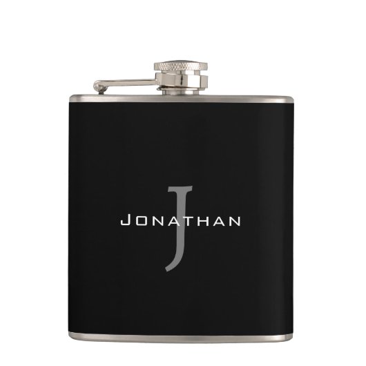 Flasques Masculine noir et blanc initial + nom Monogramme (Devant)