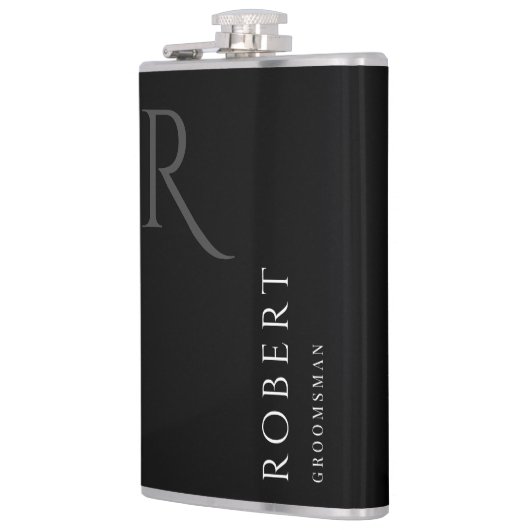 Flasques Masculine noir Monogramme Groomsmen Cadeau (Gauche)